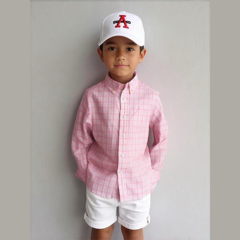 Crewcuts Boys Shirt Sz 4-5‎ Button Down Long Sleeve Pink White Plaid Dress